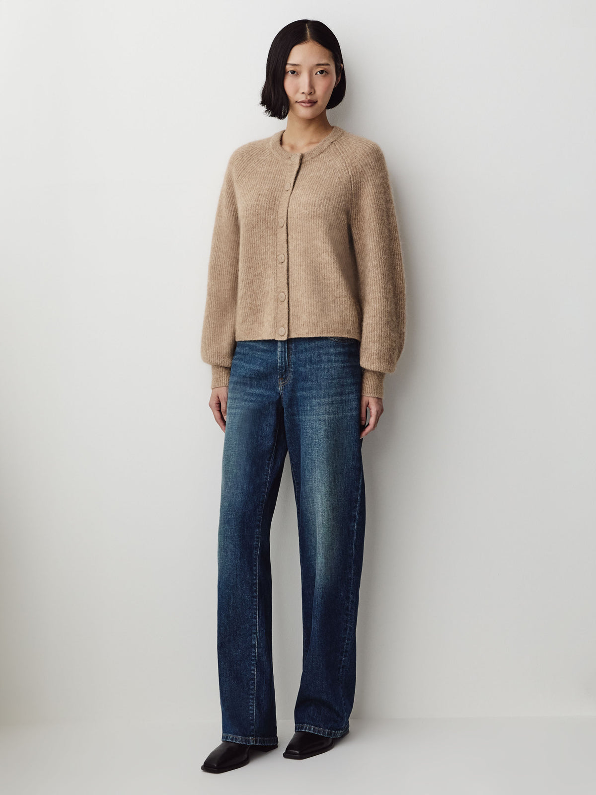 Wool-Blend Long-Sleeve Crew-Neck Cardigan