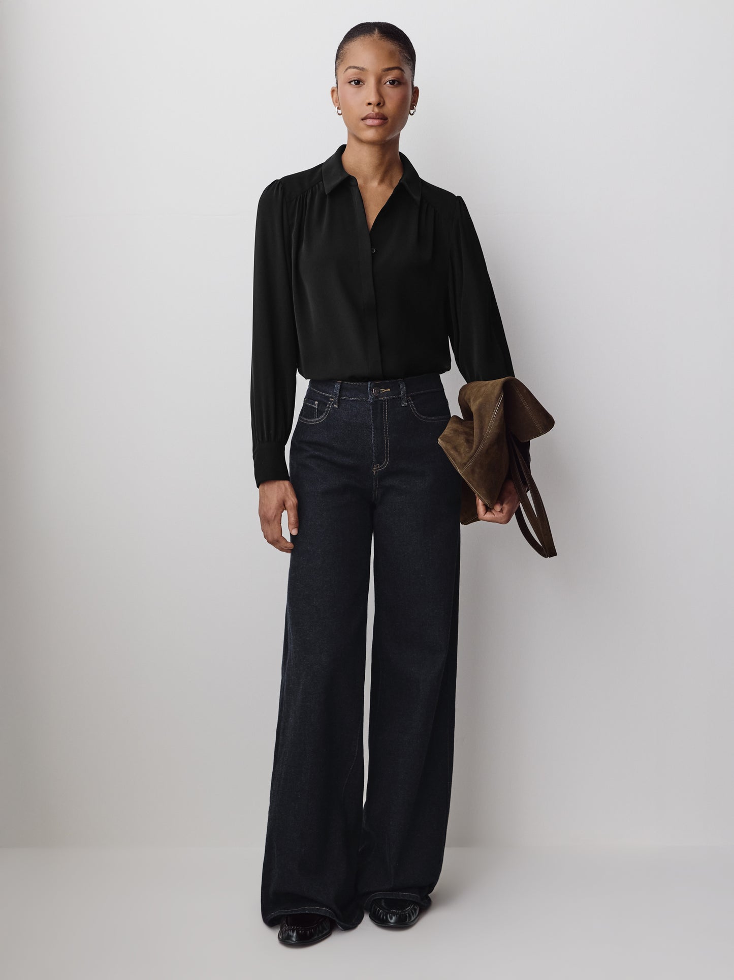 Woven Denim High Rise Ultra Wide Pant