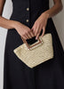 Woven Paper and PU Cutout Handle Handbag