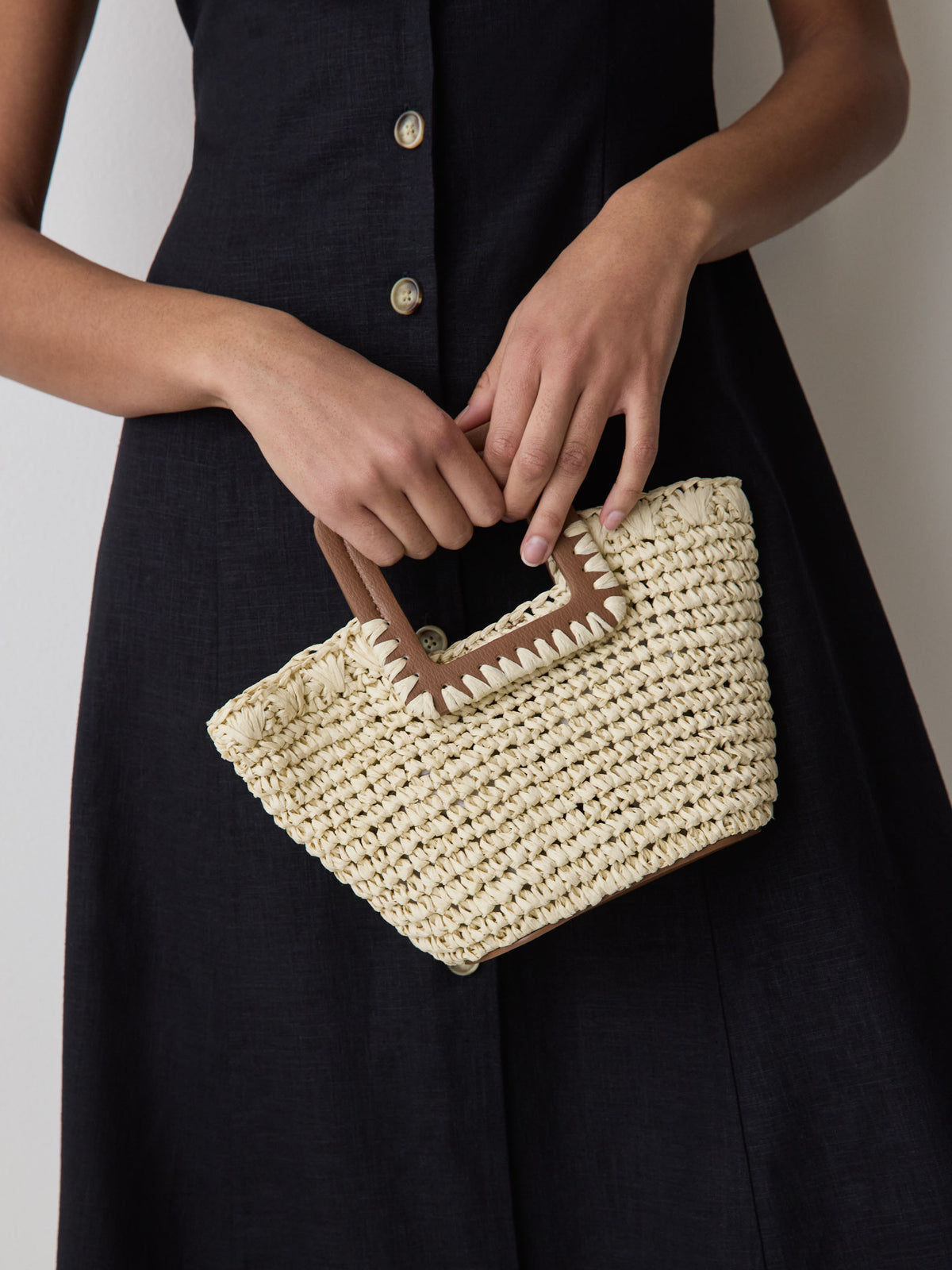 Woven Paper and PU Cutout Handle Handbag