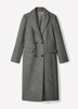 Woven Tweed Double-Breasted Long Coat with Tailored Collar