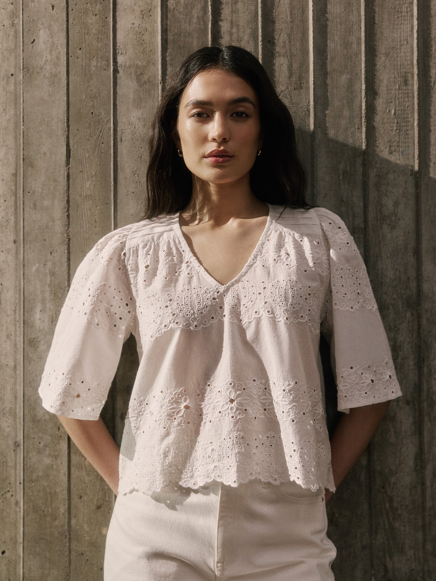 Woven Cotton Embroidery Popover Blouse
