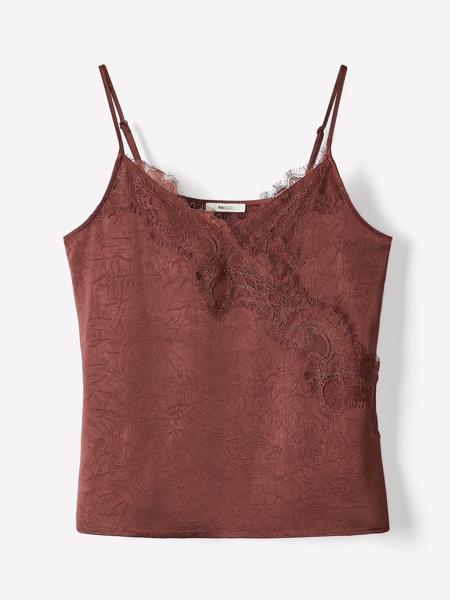 Sleeveless V-Neck Satin Blouse with Lace Trim