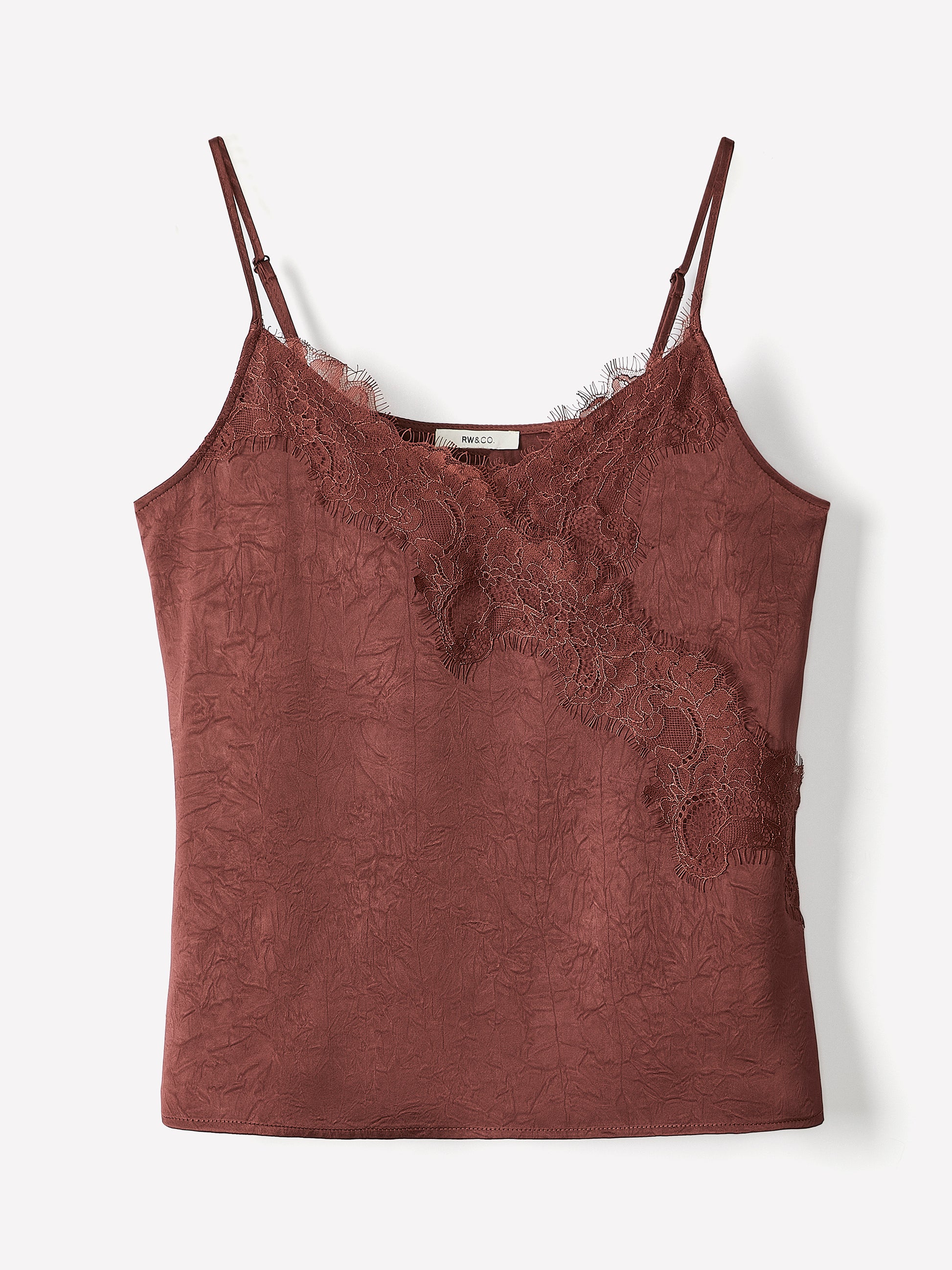 Sleeveless V-Neck Satin Blouse with Lace Trim