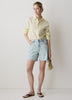 Woven Denim High Rise Mid Thigh Shorts