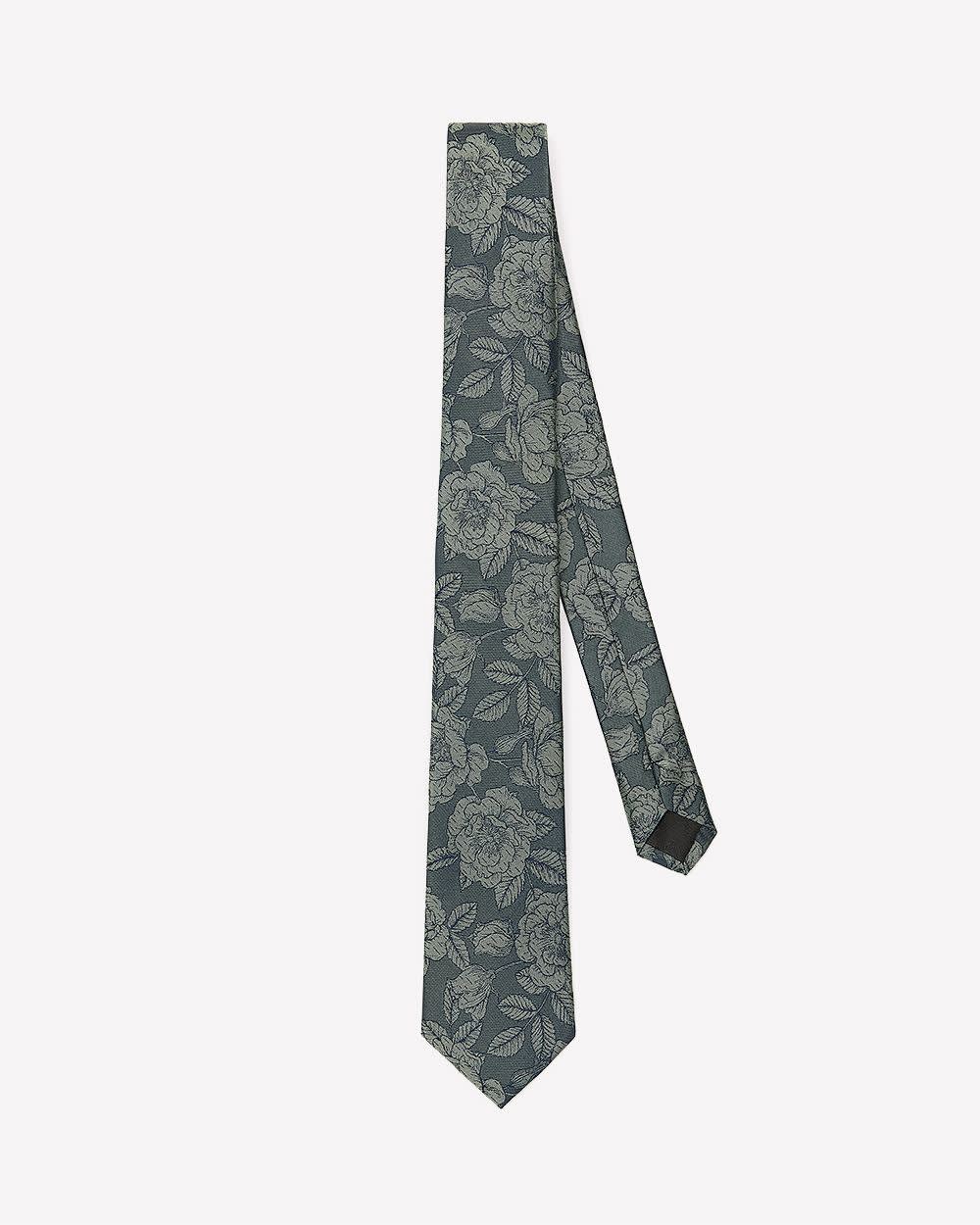 Green Regular Tie with Tonal Floral Pattern