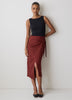Woven Linen Blend Wrap Midi Skirt
