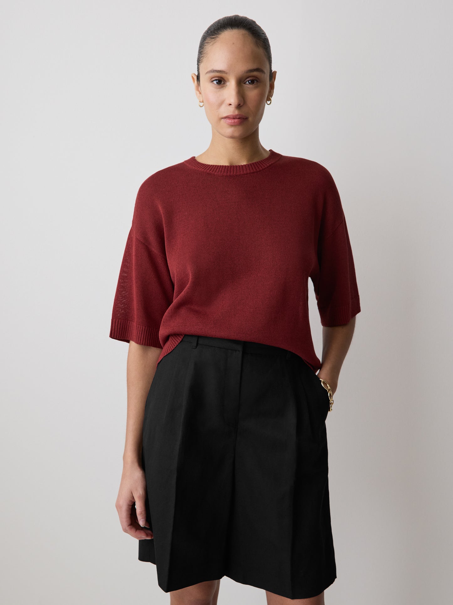 Short-Sleeve Crew-Neck Boxy Sweater