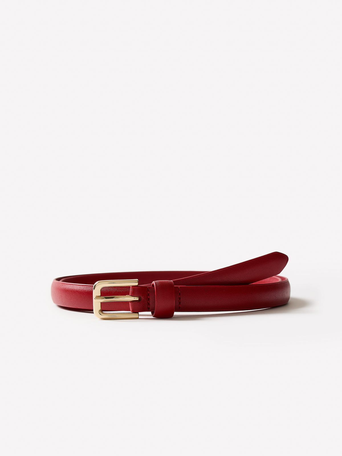 Slim Leather Belt with Square Buckle