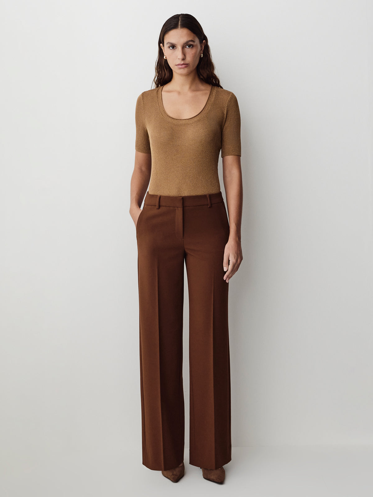 Metallic Rib Scoop Neck Top
