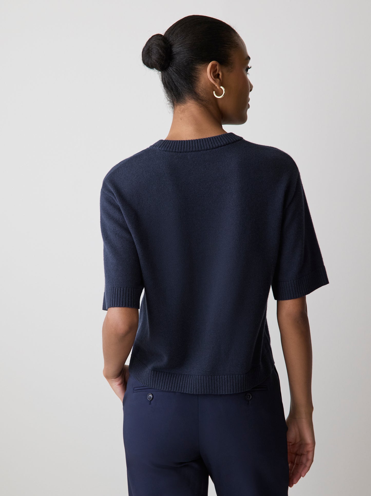 Wool-Blend Short-Sleeve Crew-Neck Sweater