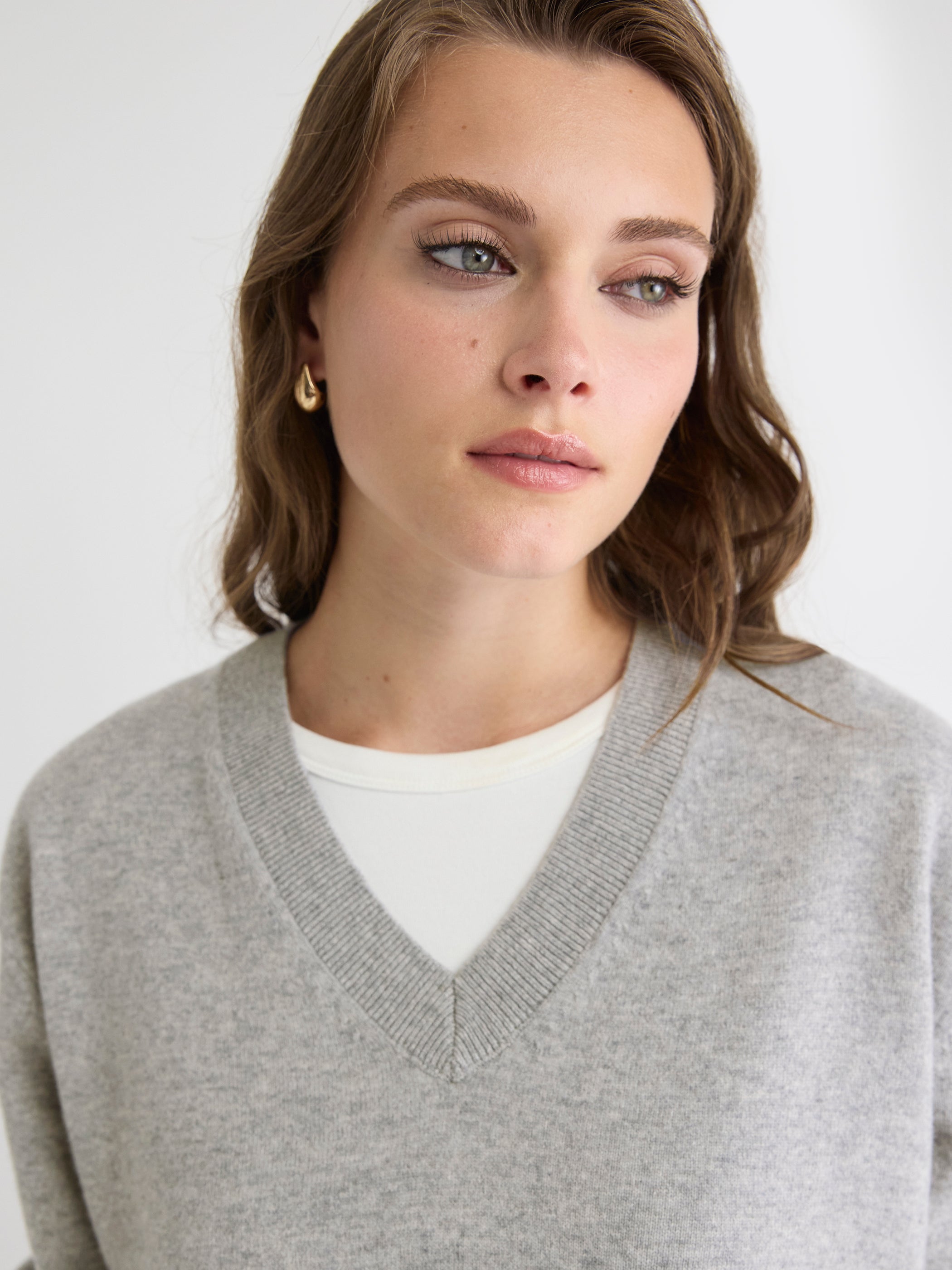 Merino Wool V-Neck Drop Shoulder Sweater