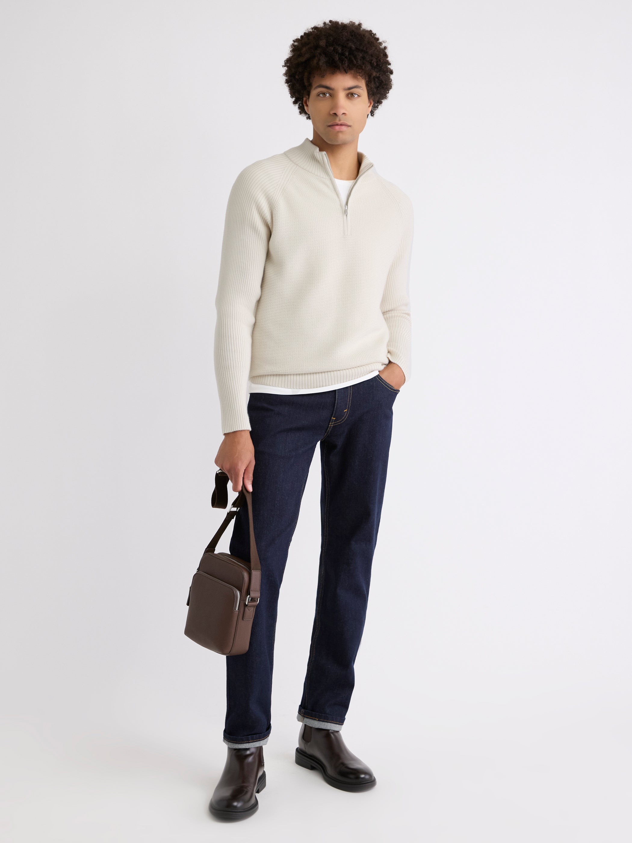 Long-Sleeve Half-Zip Mock-Neck Sweater
