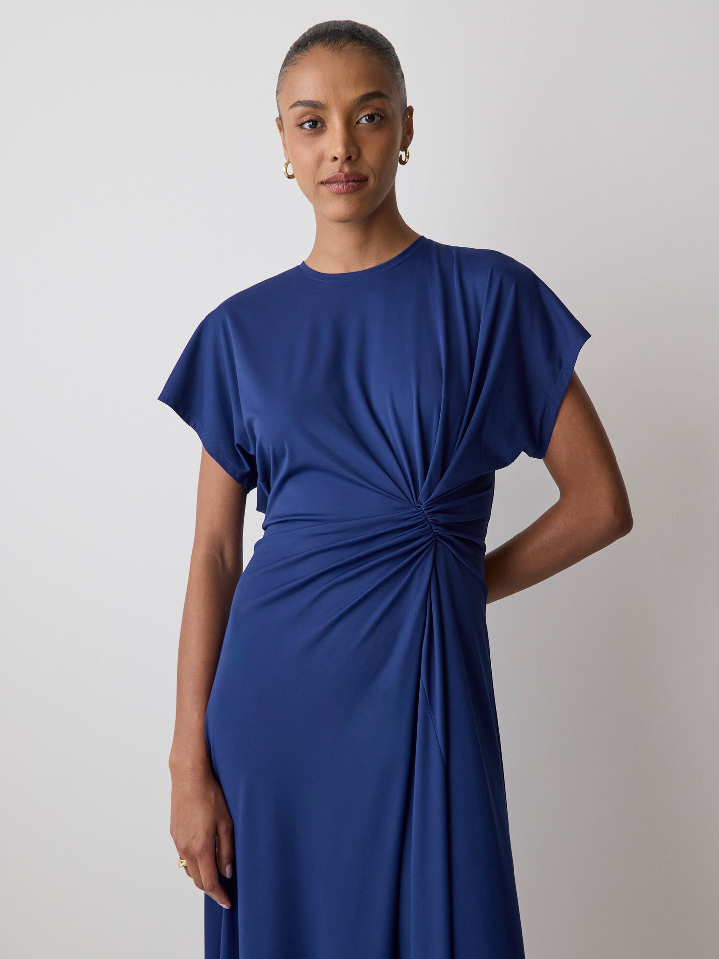 Knit V-Neck Dollman Midi Dress with Silk Blend