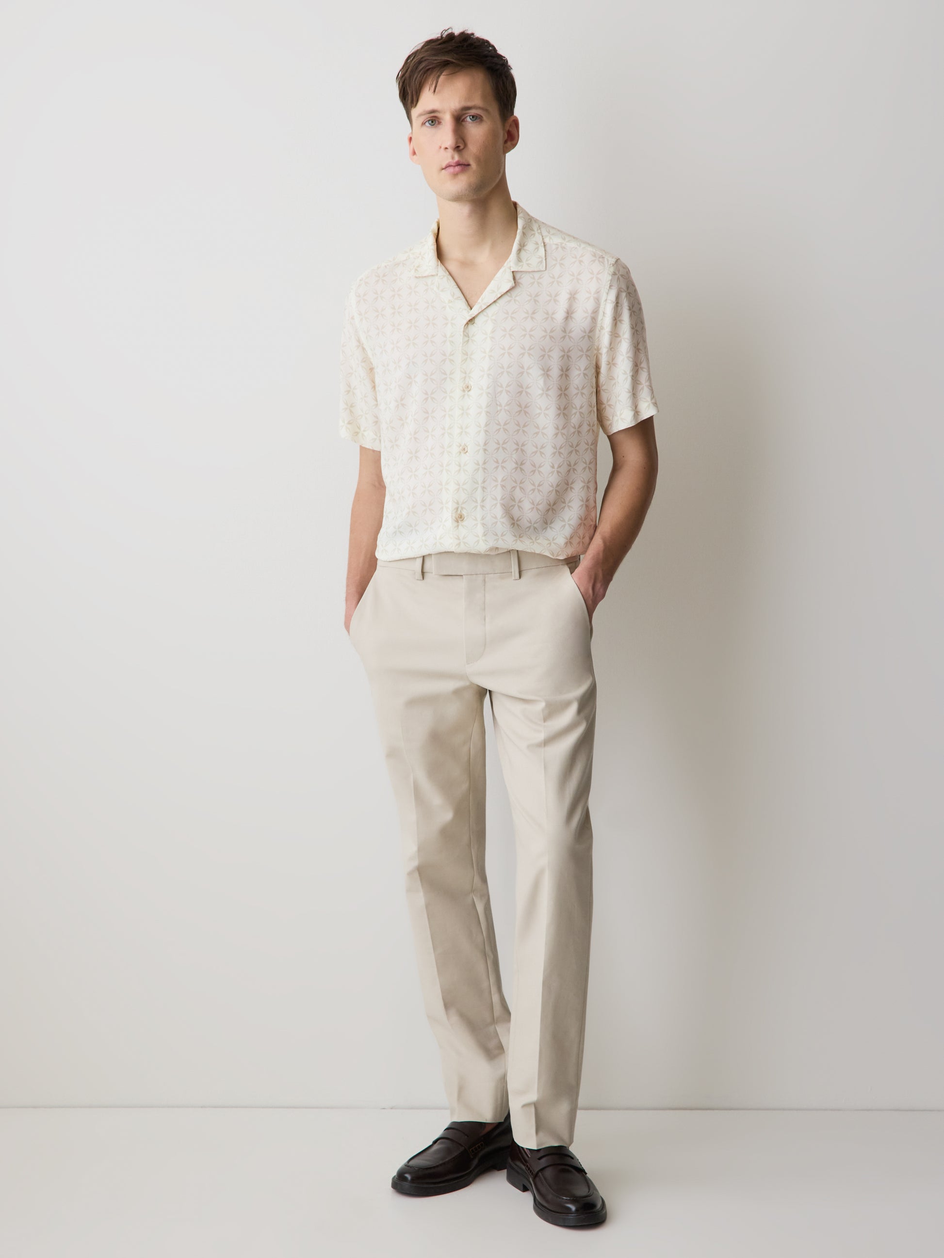 Short-Sleeve Camp-Collar Shirt with Geo Print