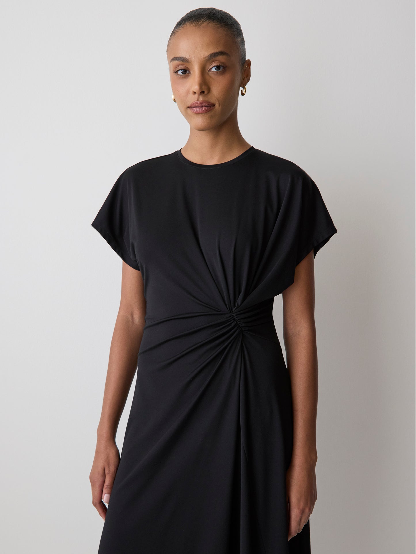 Knit V-Neck Dollman Midi Dress with Silk Blend