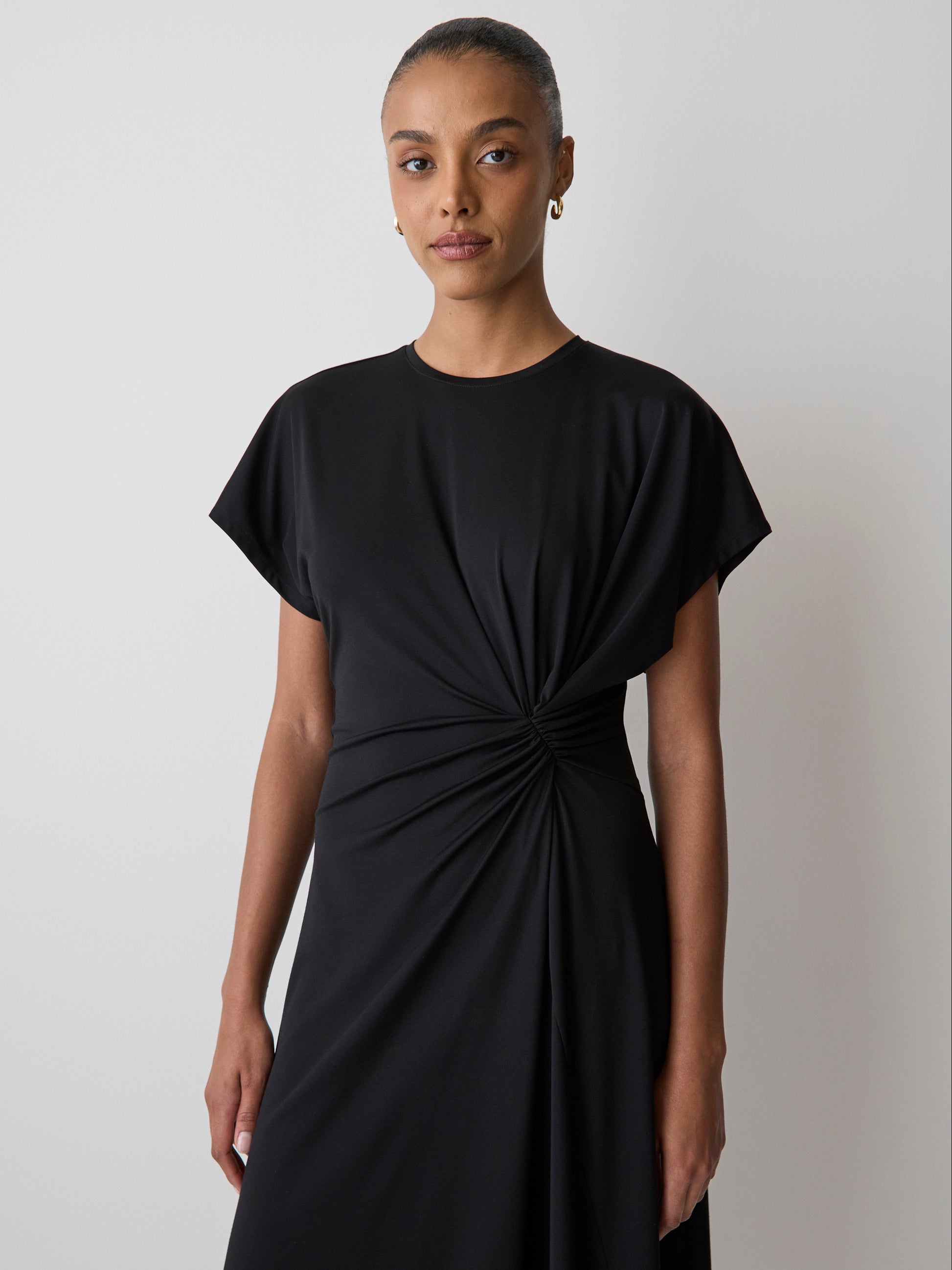 Knit V-Neck Dollman Midi Dress with Silk Blend