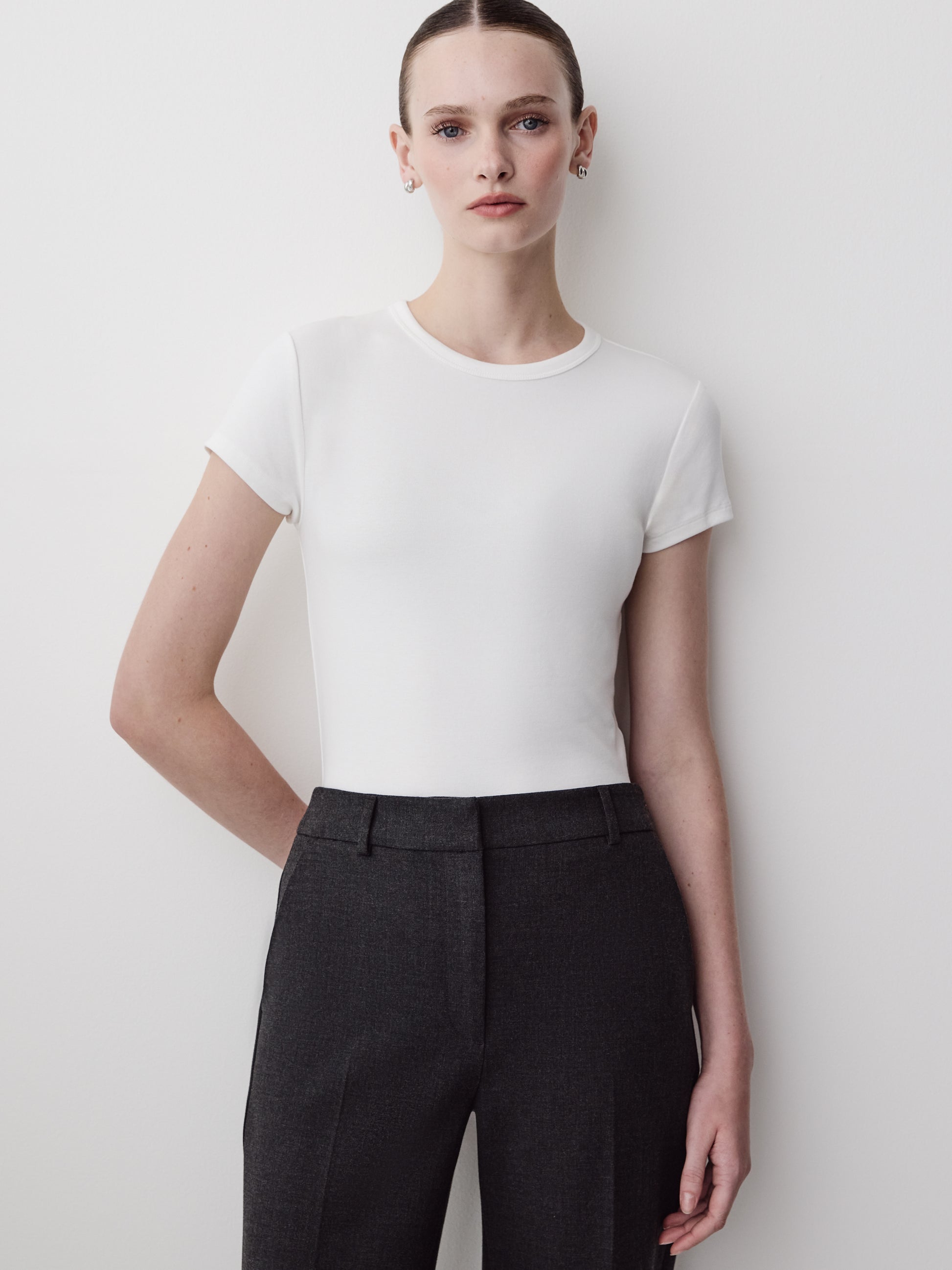 Short-Sleeve Crew-Neck Ribbed Basic Tee