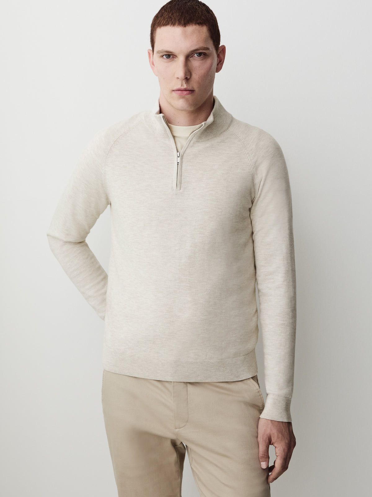 Long-Sleeve Half-Zip Mock-Neck Sweater