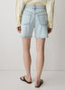 Woven Denim High Rise Mid Thigh Shorts