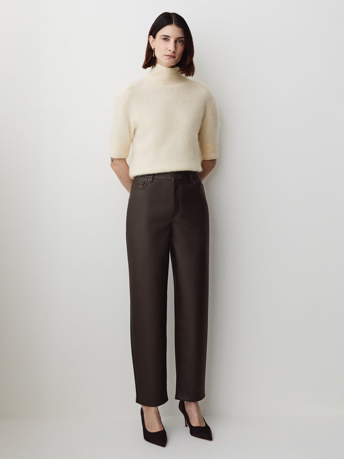 High-Rise Tapered-Leg Faux-Leather Pant