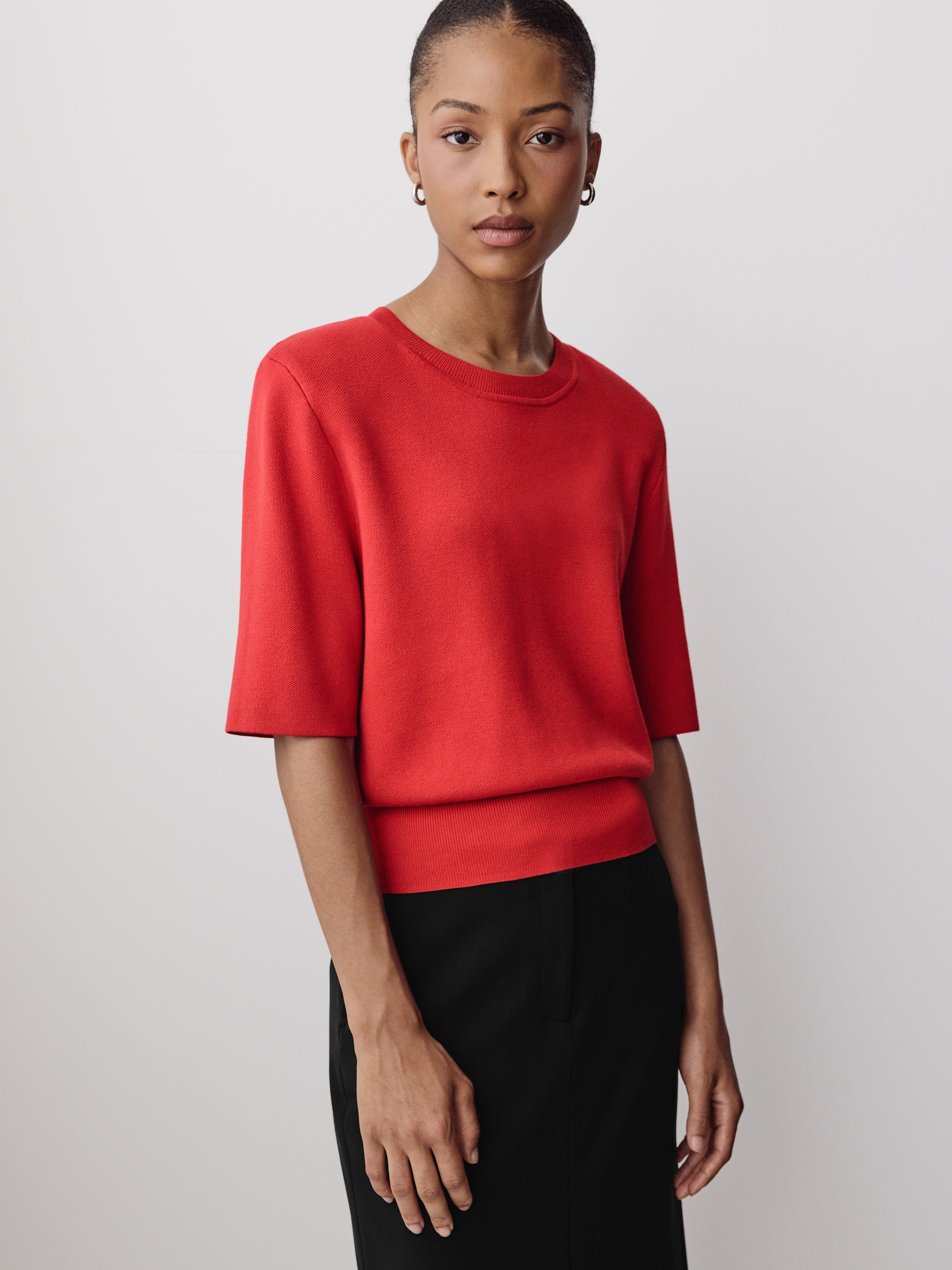 Knit Sweater with Shoulder Pads, Viscose Nylon Blend