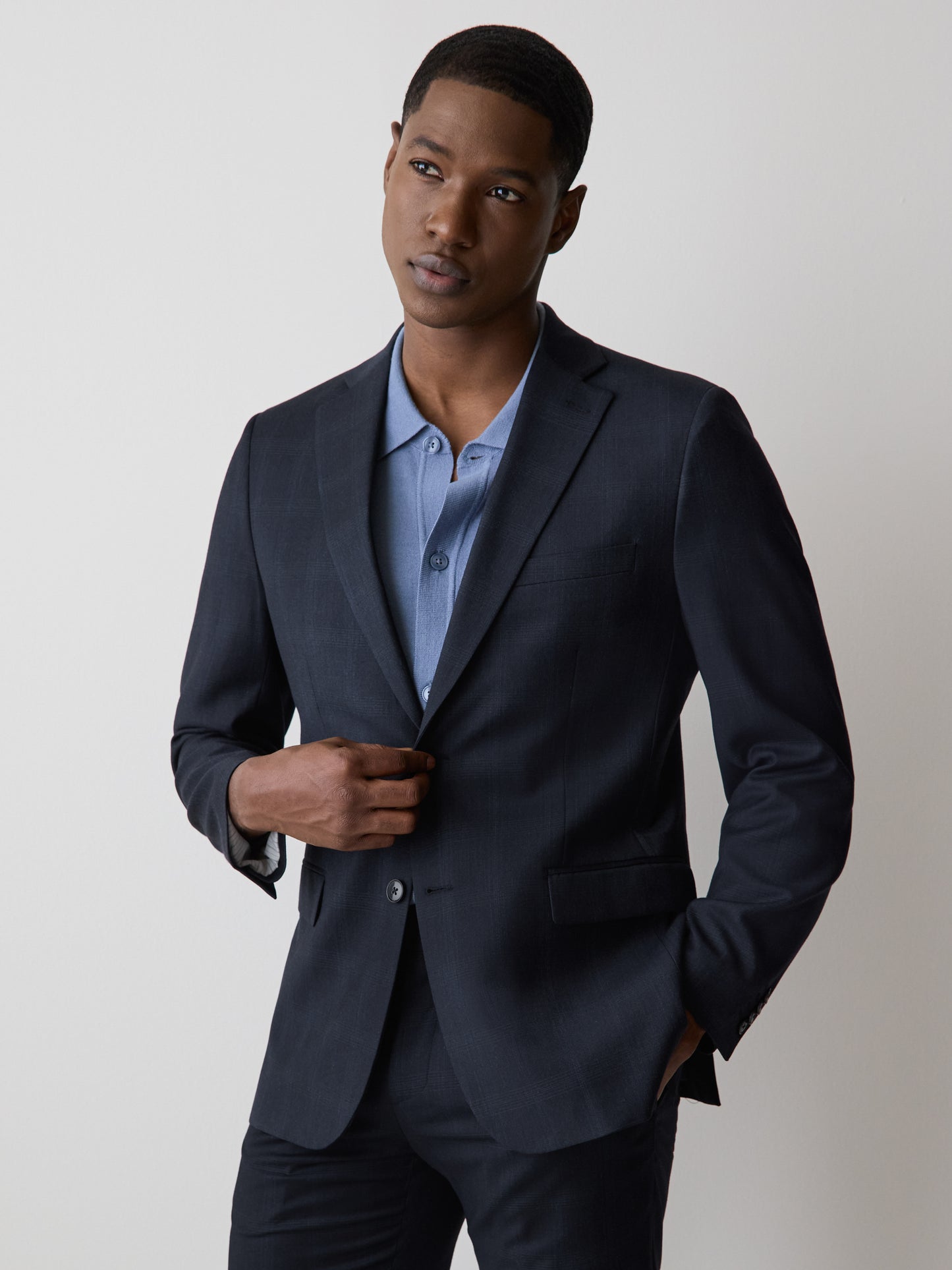 Tailored Fit Navy Checkered Suit Blazer