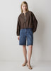 Woven Collarless Bomber Jacket with Zip Front