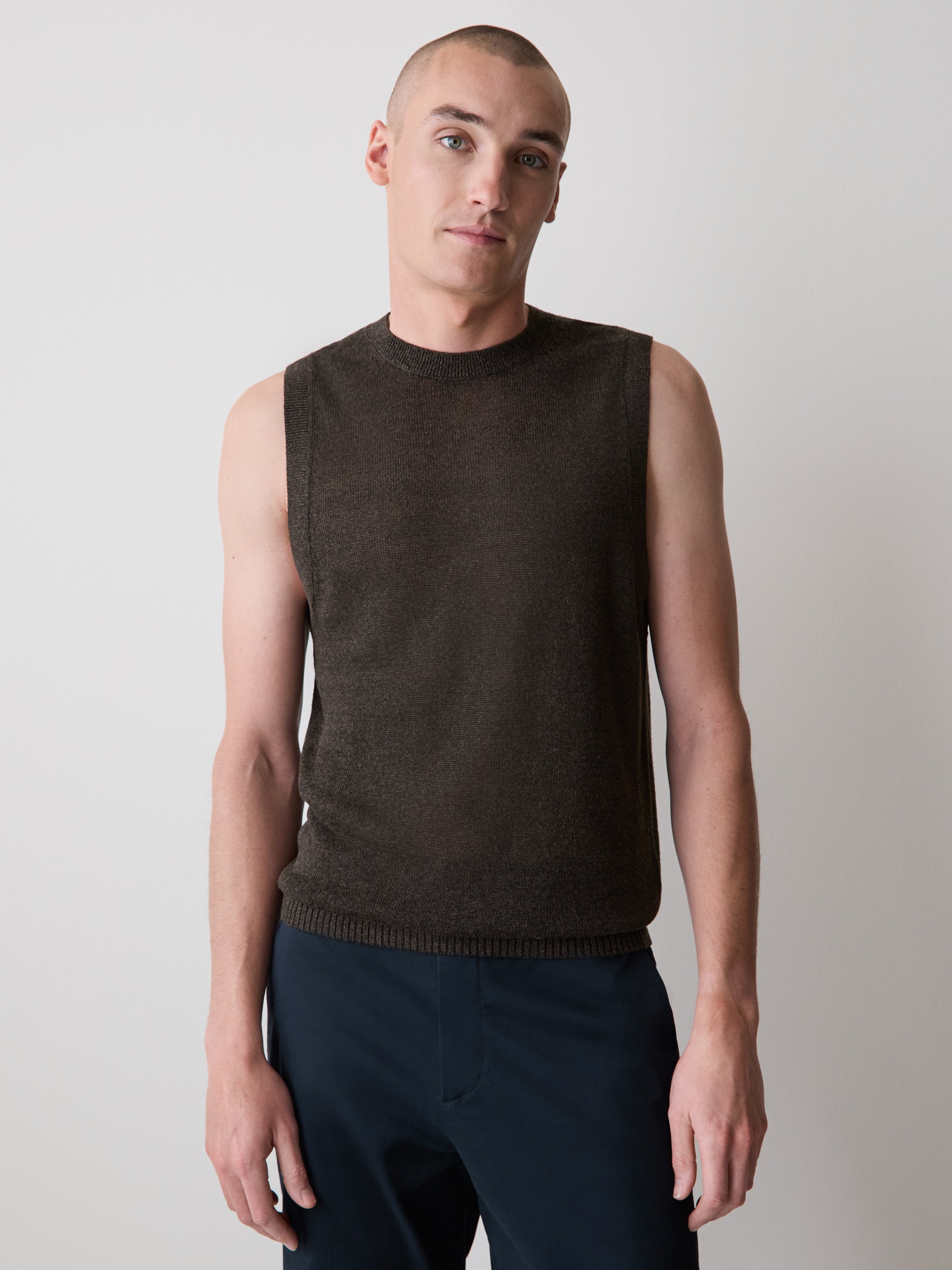 Linen-Blend Sleeveless Crew-Neck Sweater