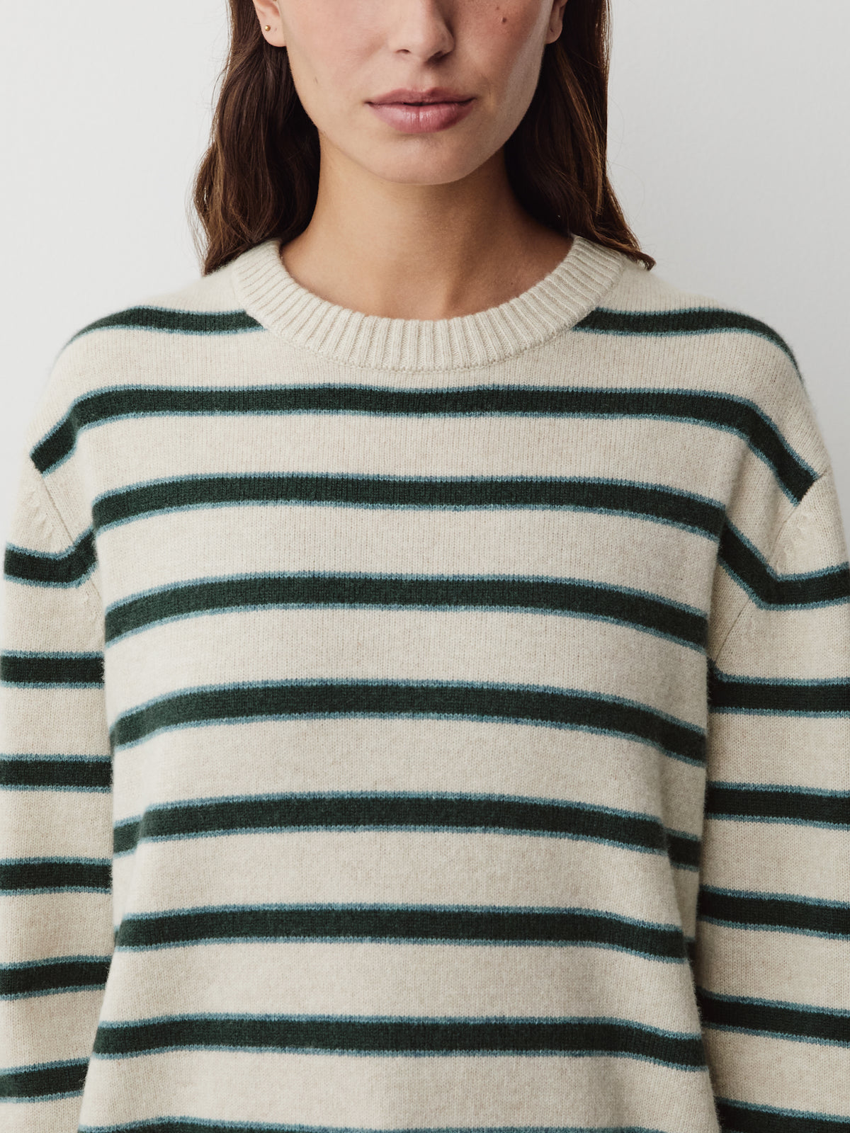Mens Lambswool Crew Neck Knit Sweater with Stripe