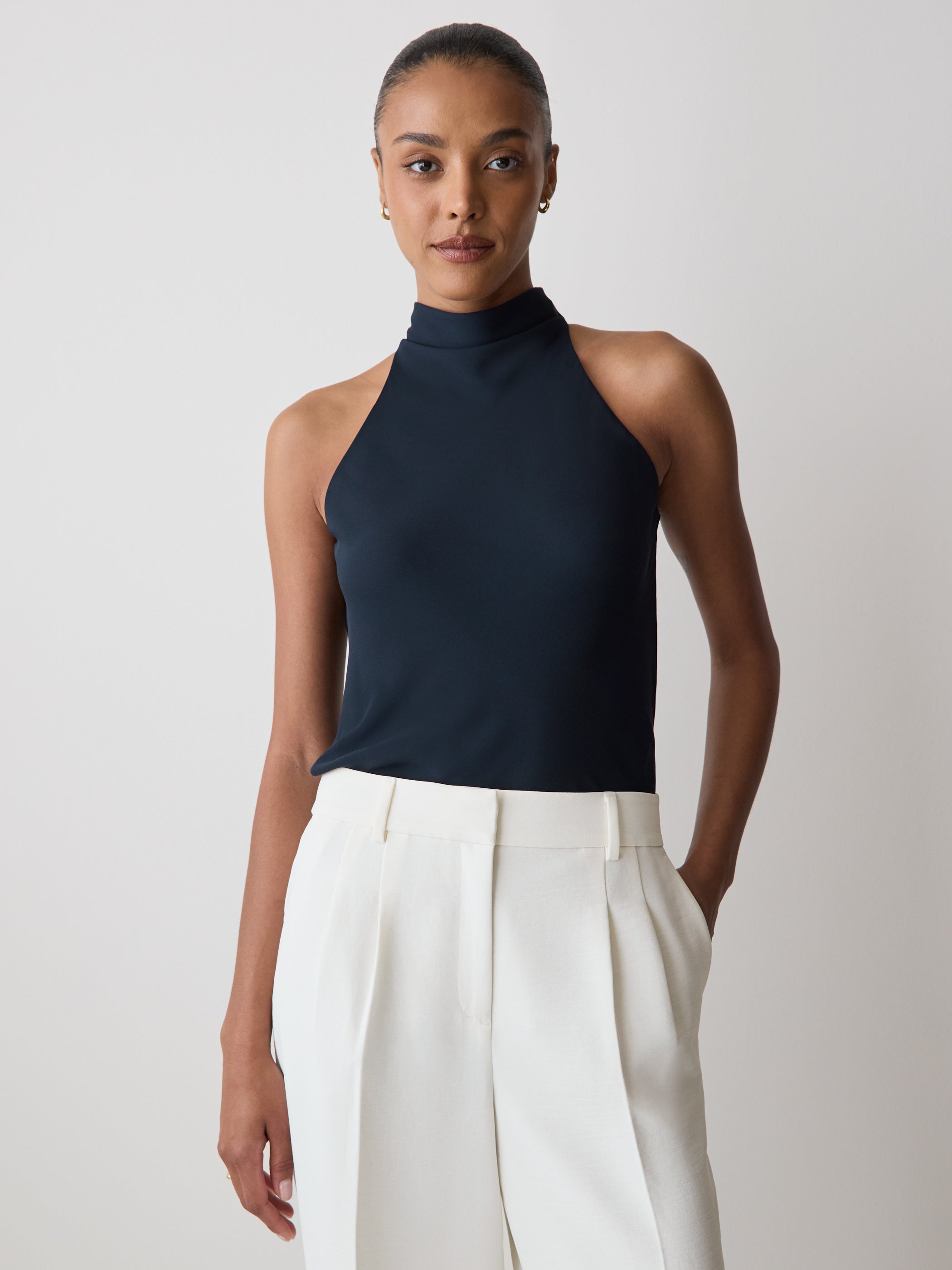 Woven Silky Crepe Halter Blouse