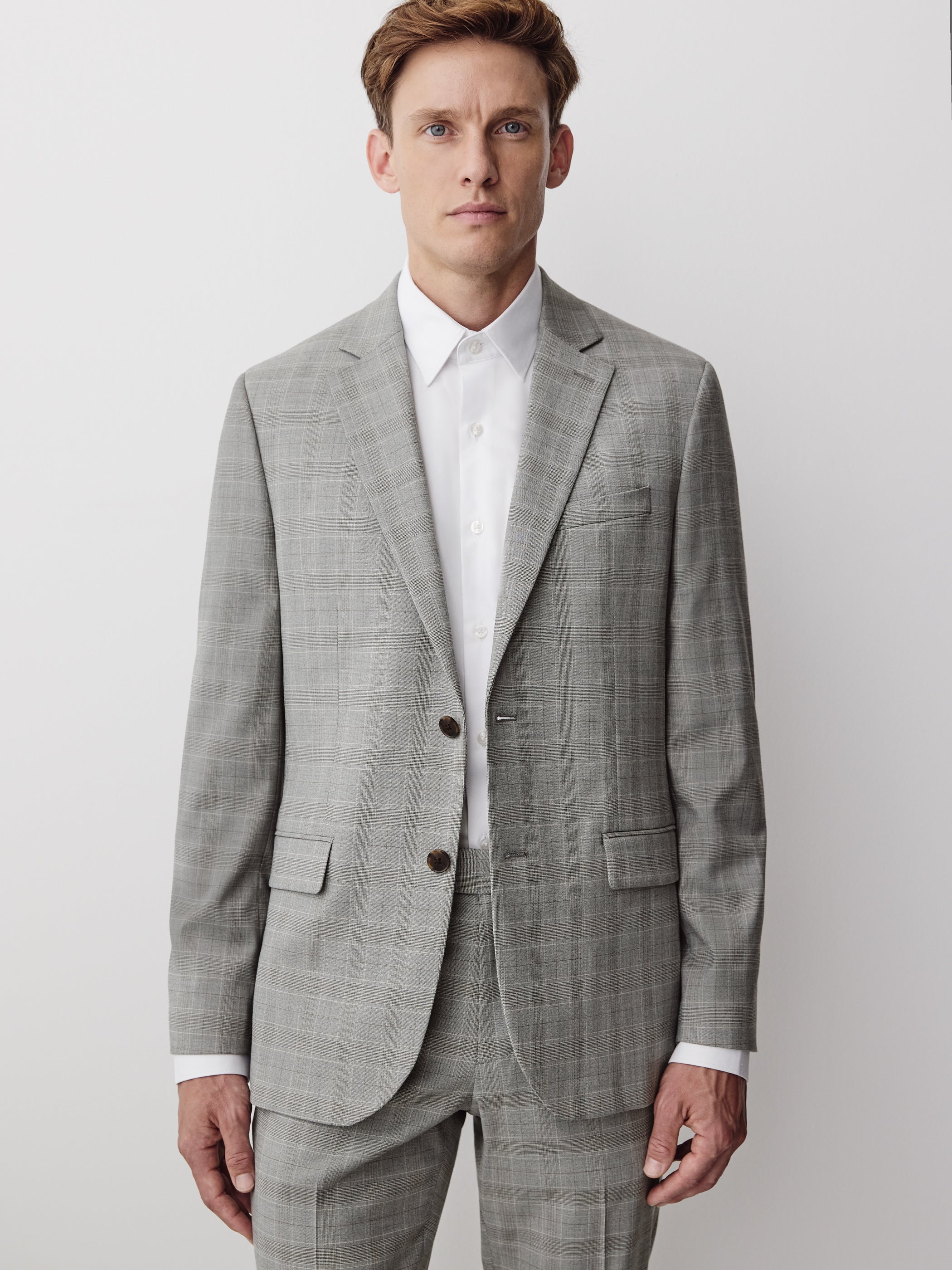 Slim-Fit Checkered Grey Suit Blazer