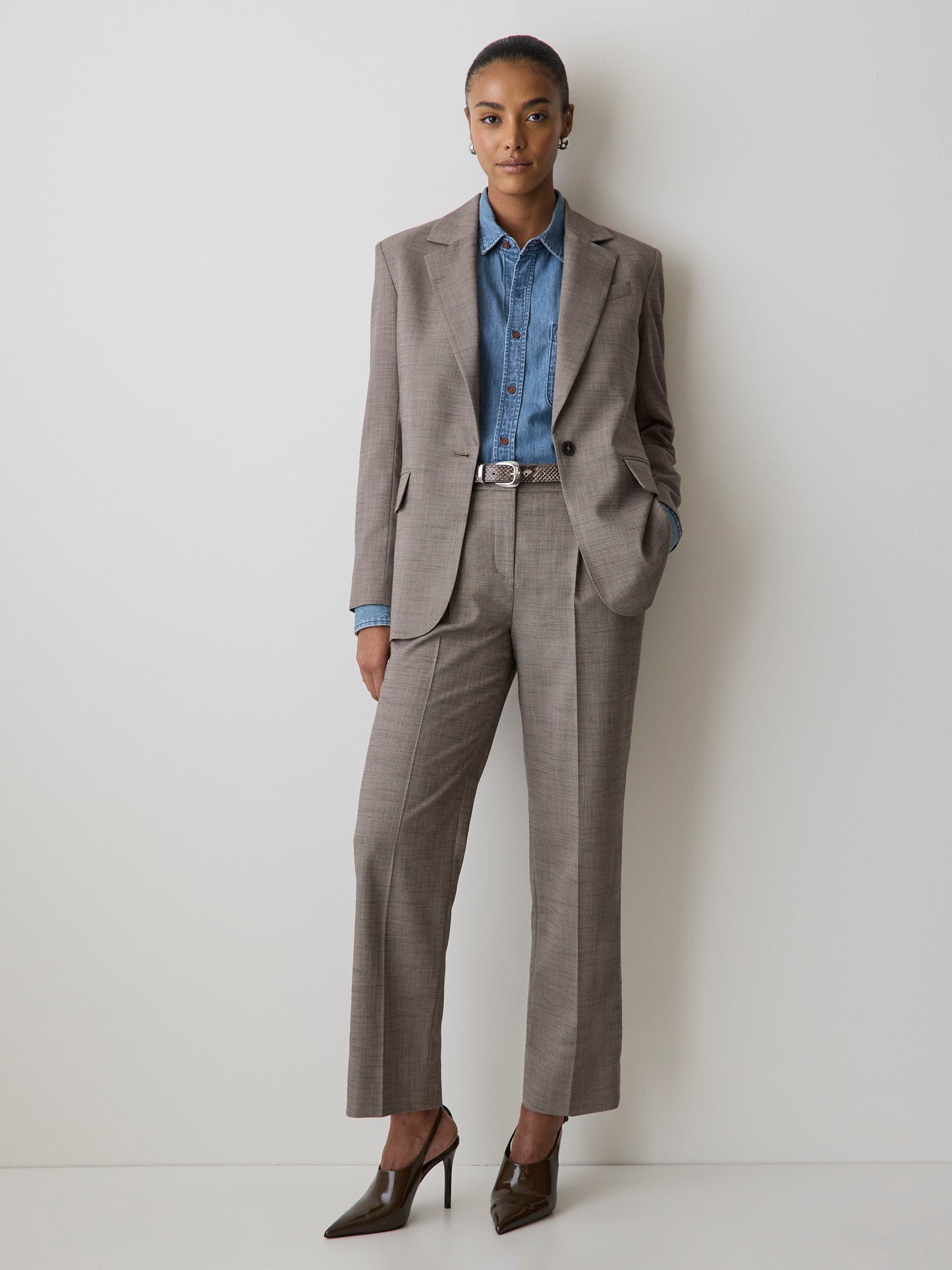 Taupe Tapered-Leg High-Rise Ankle Pant