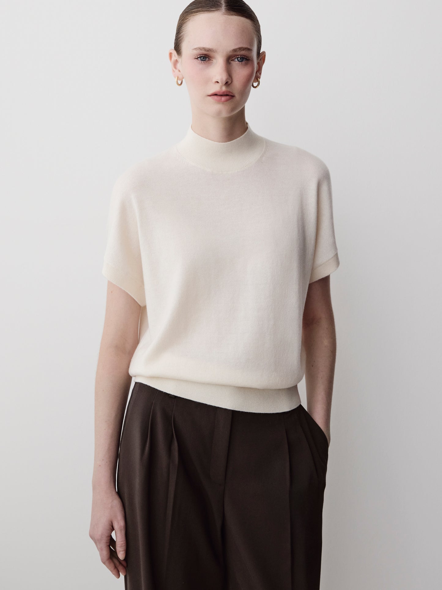 Knit Sweater Extra Fine Merino Wool Mock Neck