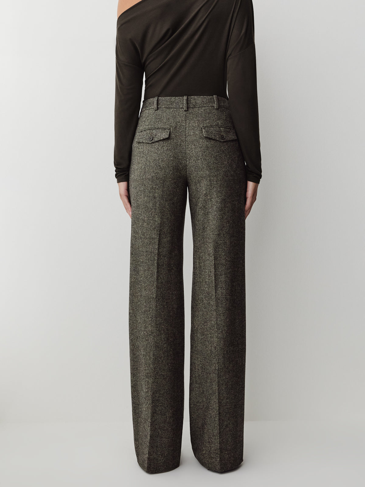 Wide Leg Tweed Pants 32" Wool Blend