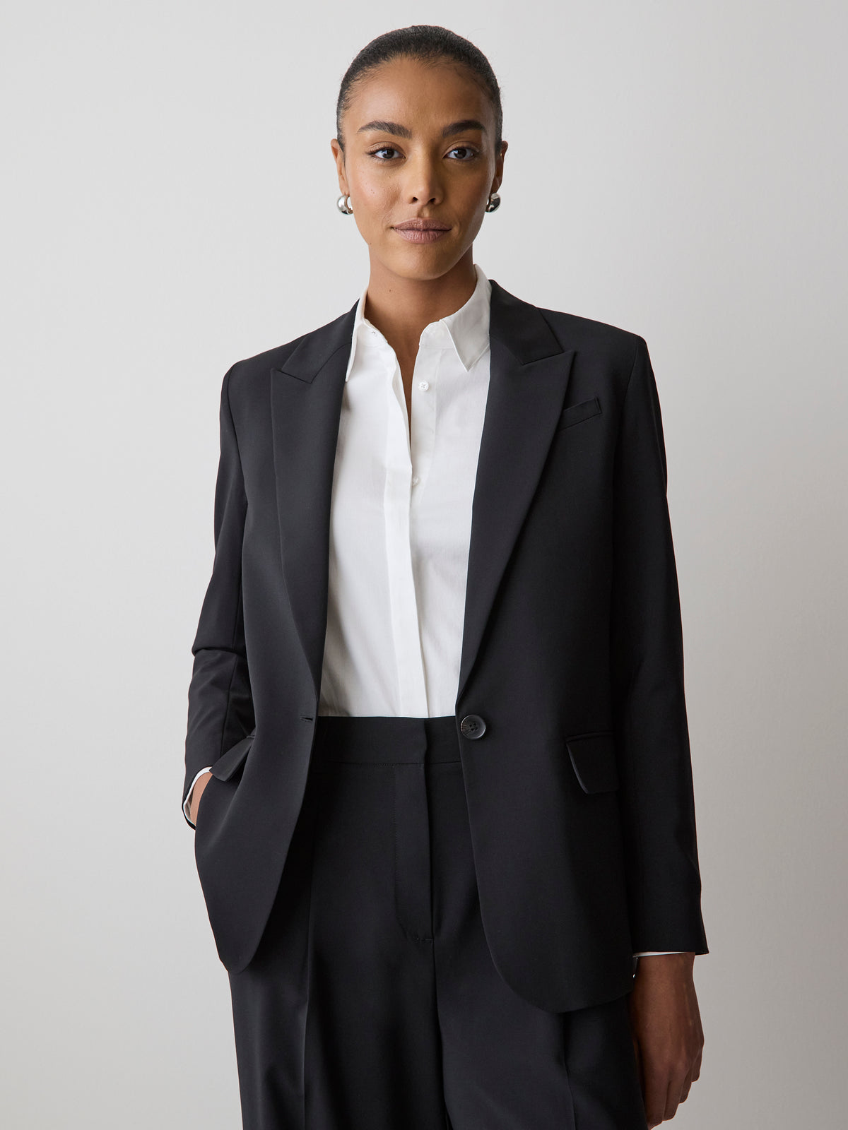 Black One-Button Wool-Blend Blazer