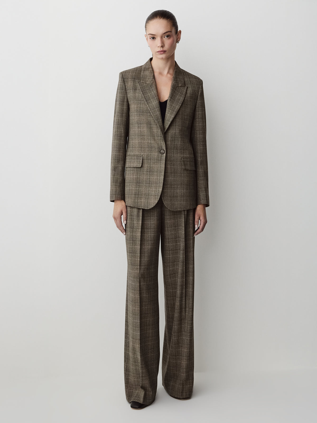 Plaid Relaxed-Fit One-Button Blazer