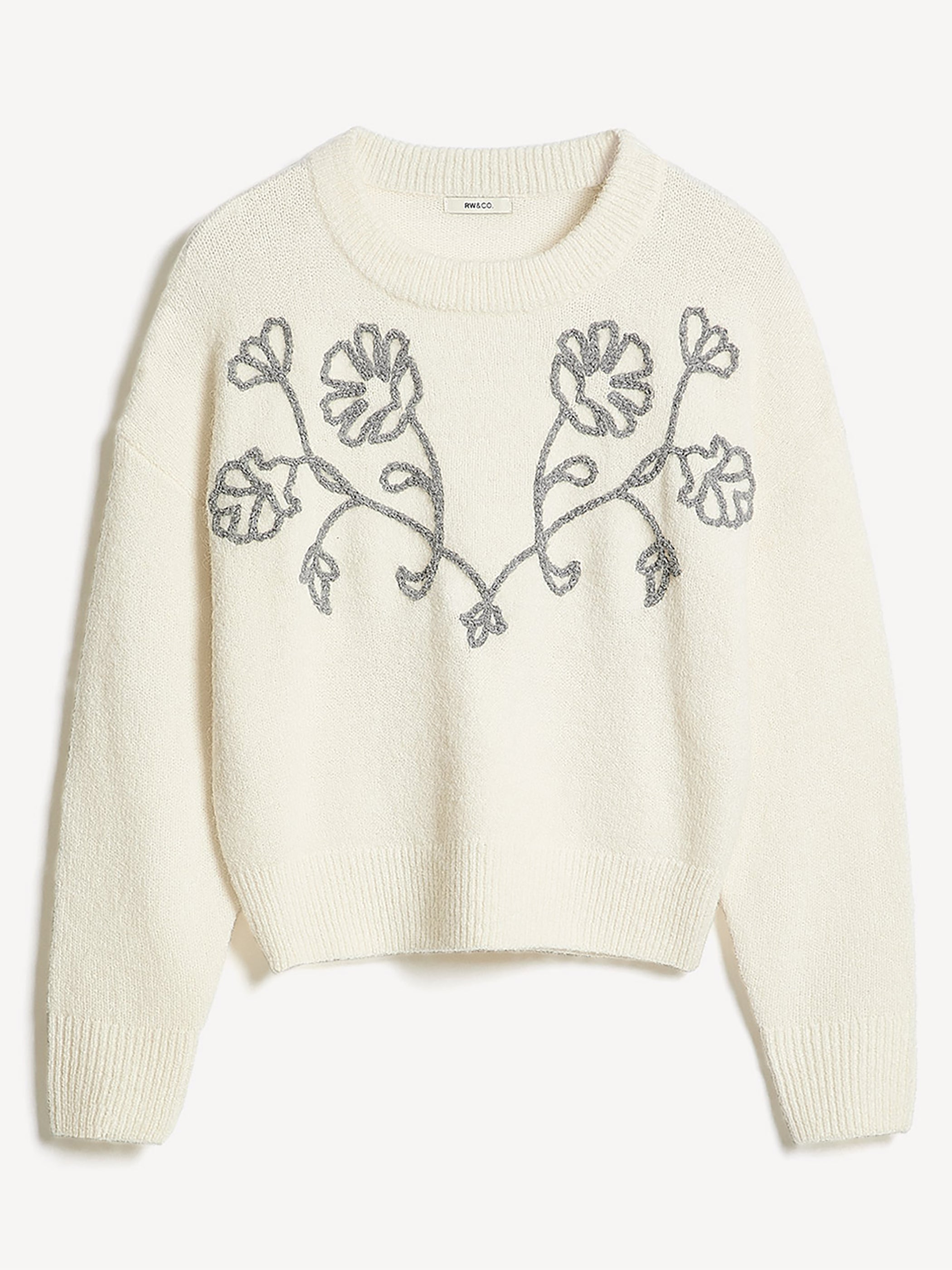 Pull à Manches Longues et Col Rond avec Fleurs