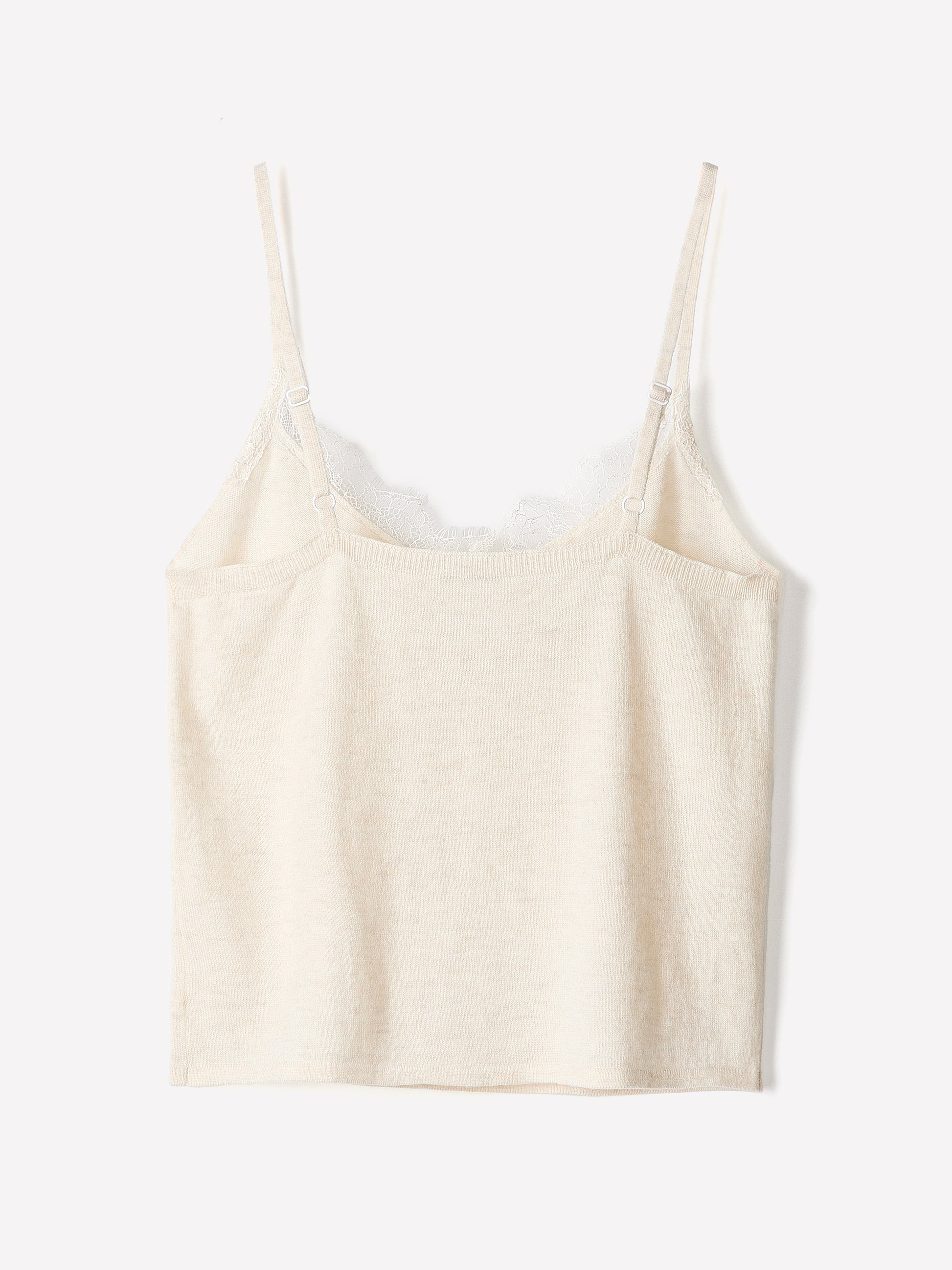 Merino-Wool V-Neck Cami with Lace Trim