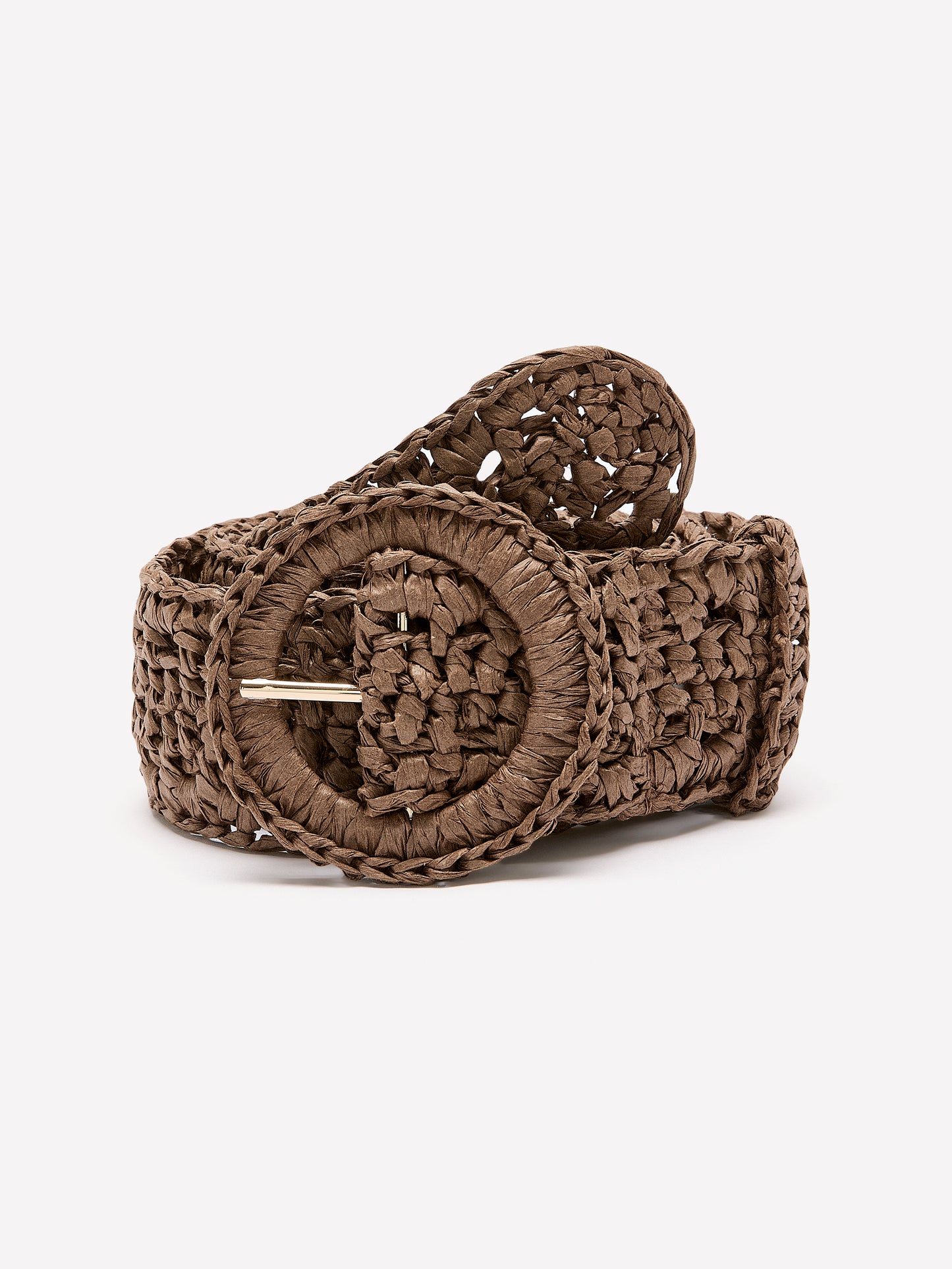 Non-Stretch Raffia Belt with Round Buckle