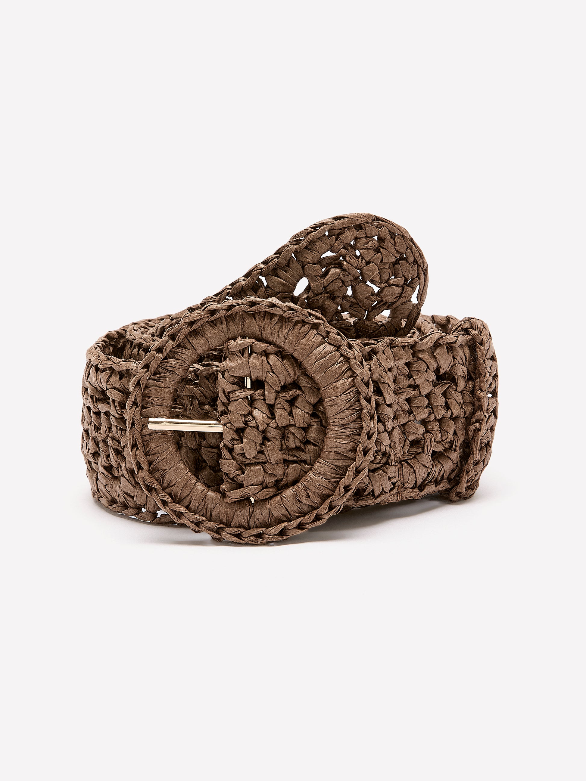 Non-Stretch Raffia Belt with Round Buckle
