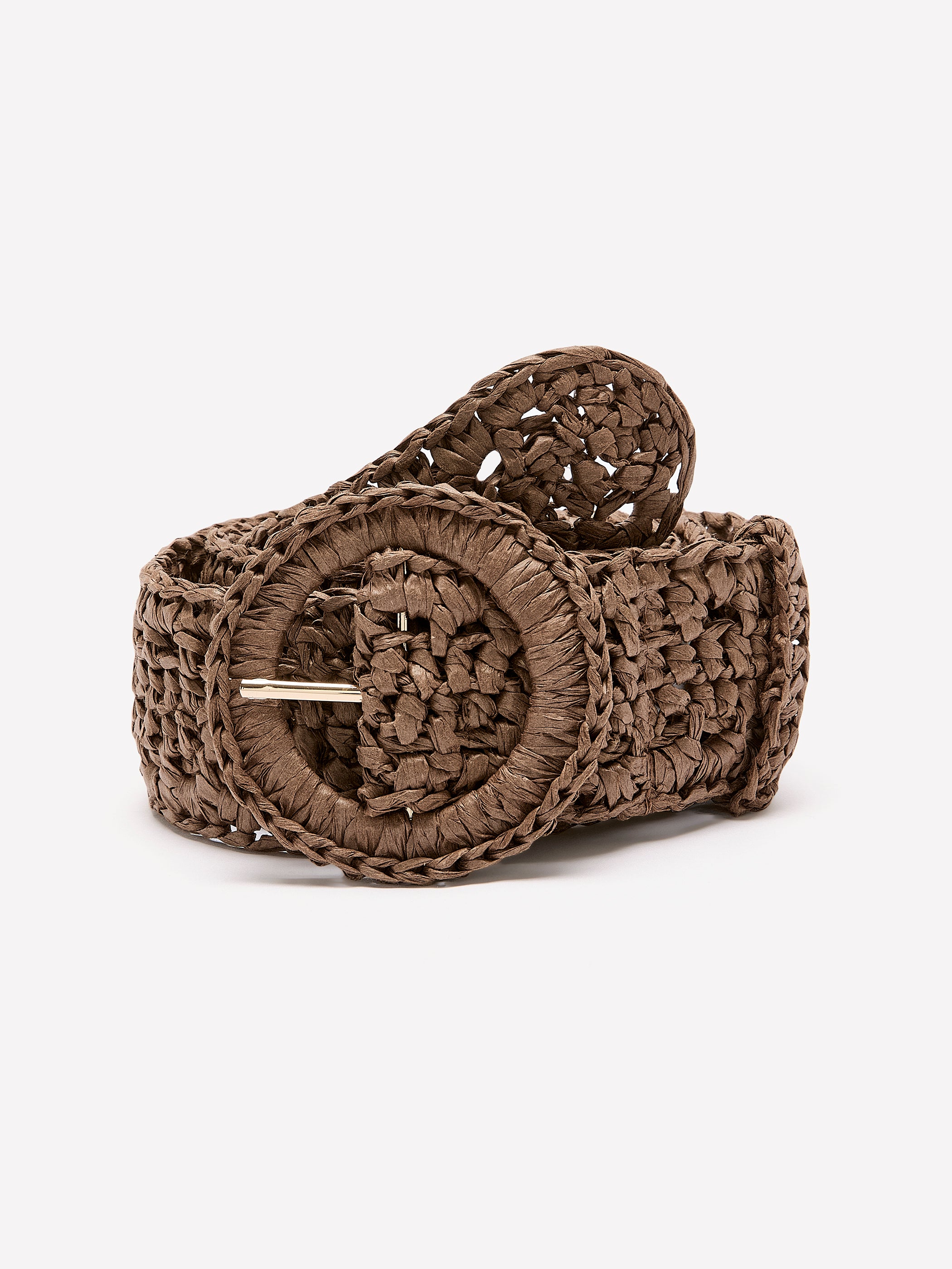 Non-Stretch Raffia Belt with Round Buckle