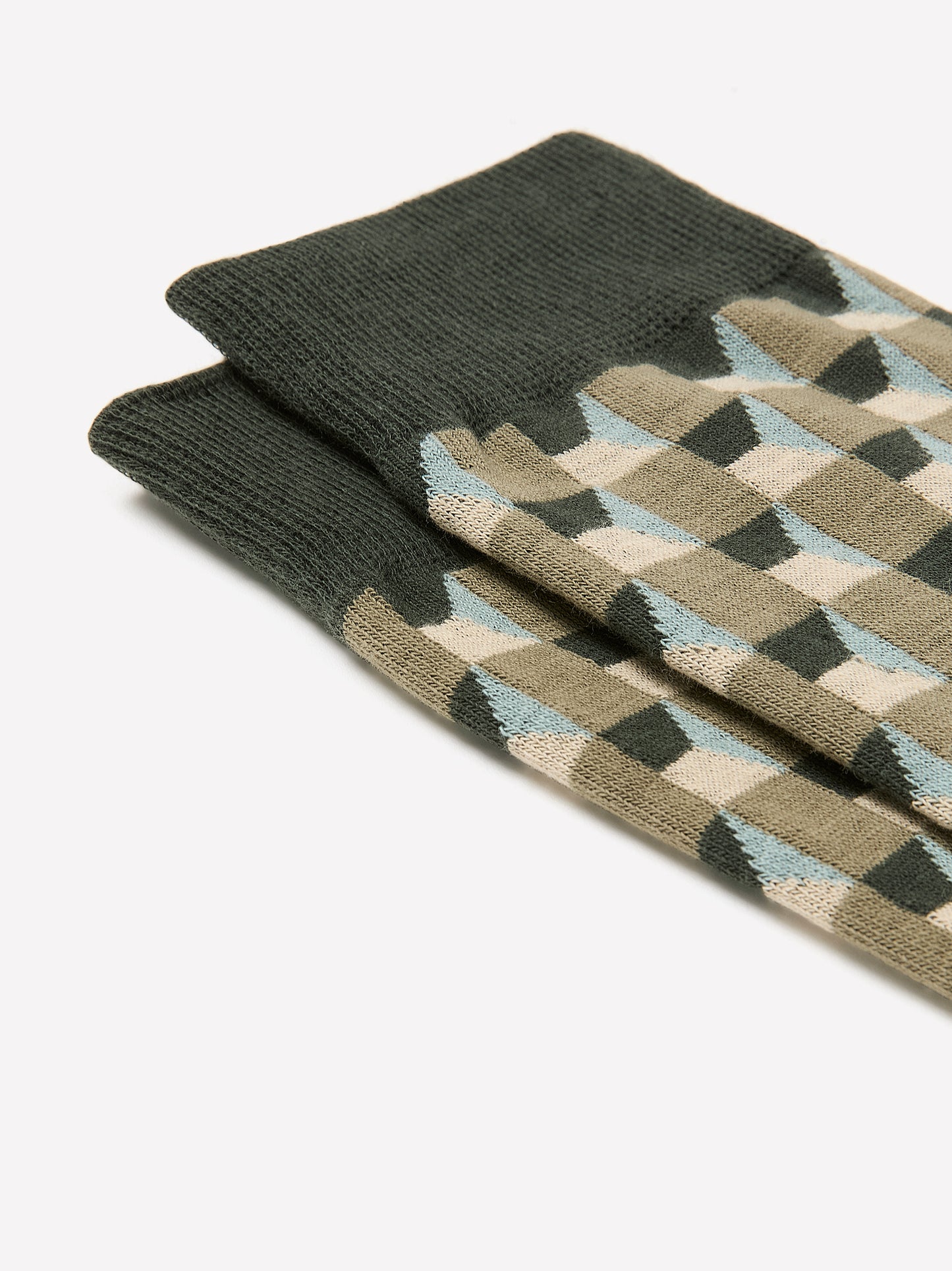 Men's Cotton Blend Knit Socks Green Geo Pattern