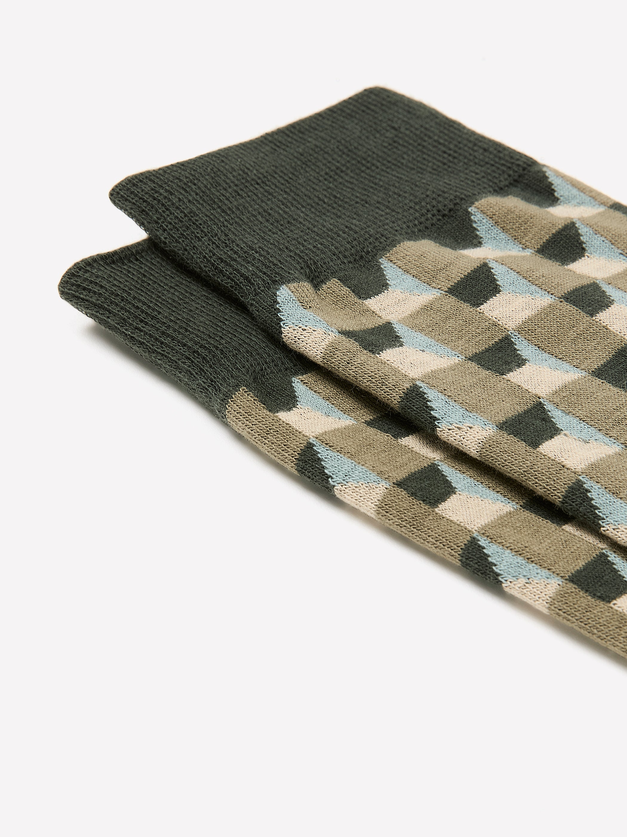 Men's Cotton Blend Knit Socks Green Geo Pattern