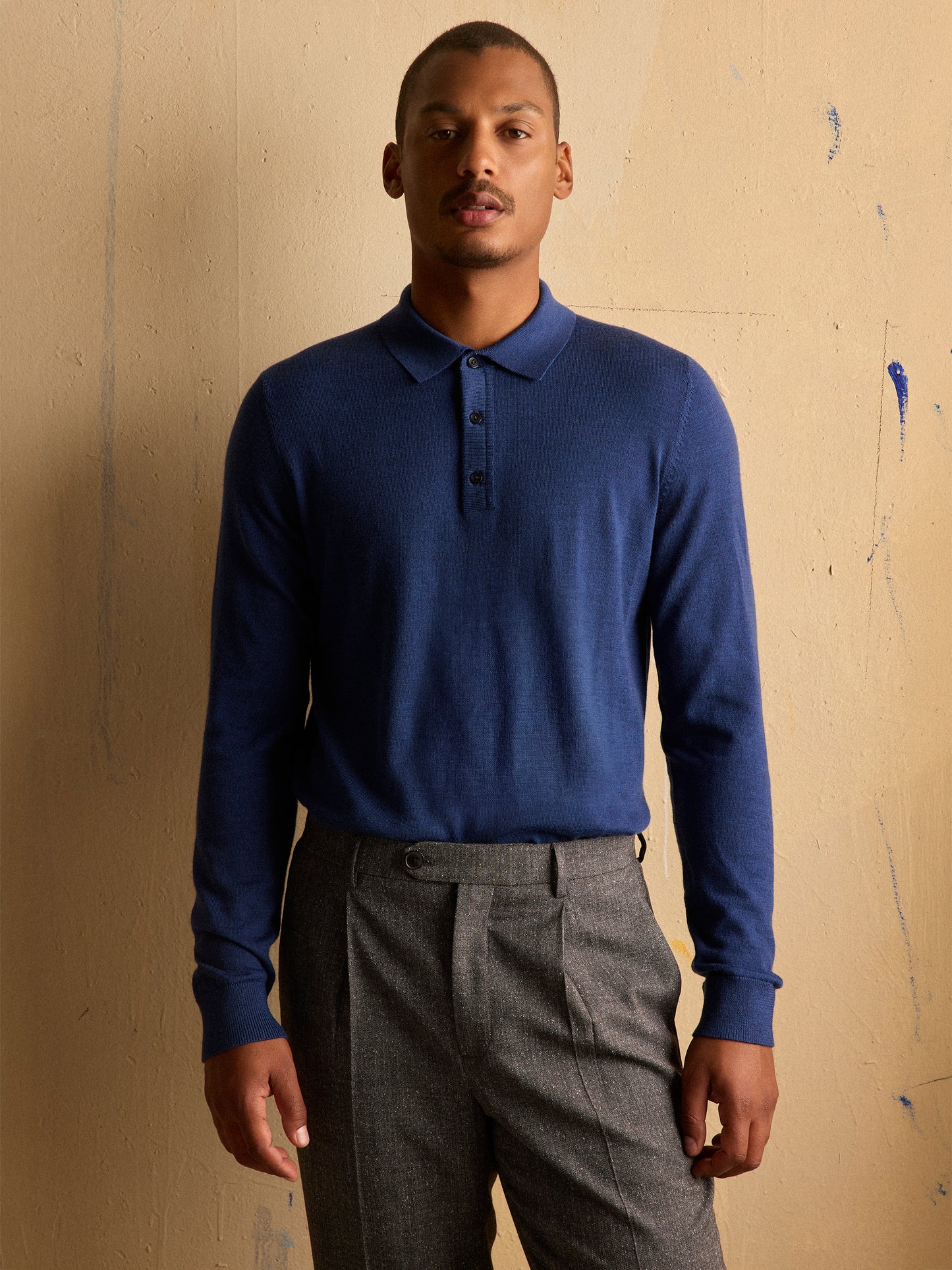 Merino Wool Knit Polo Sweater Long Sleeve