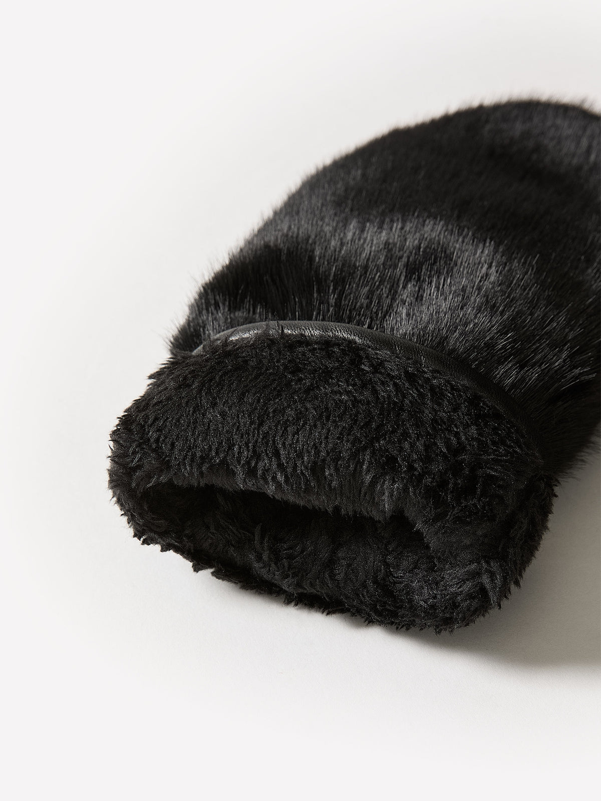 Woven Faux Fur Mittens with Leather Cuff