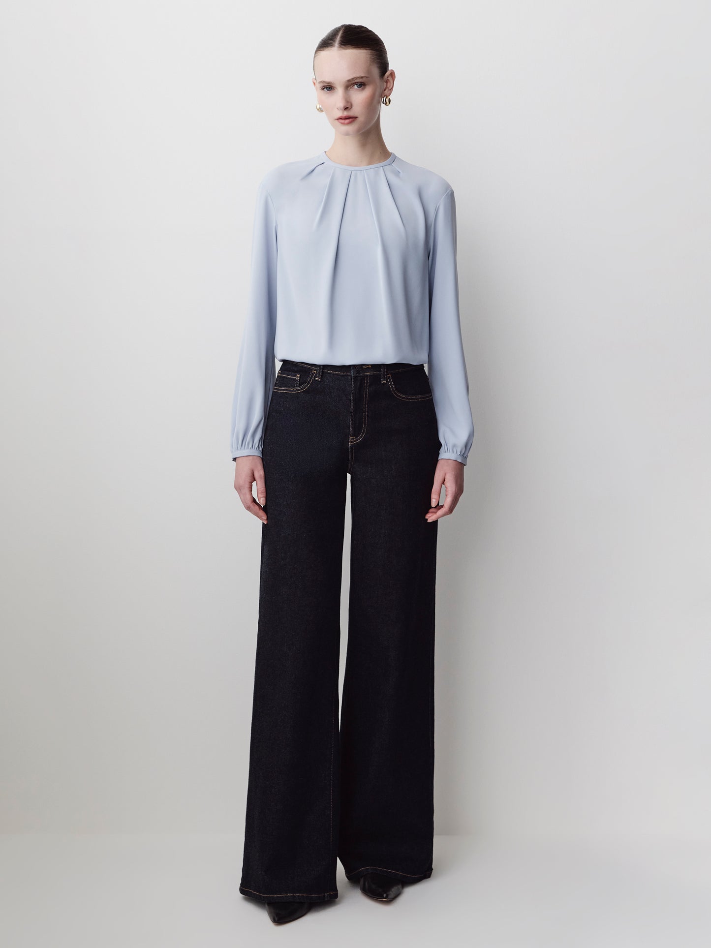 Woven Long Sleeve Blouse Luxe Crepe Fabric