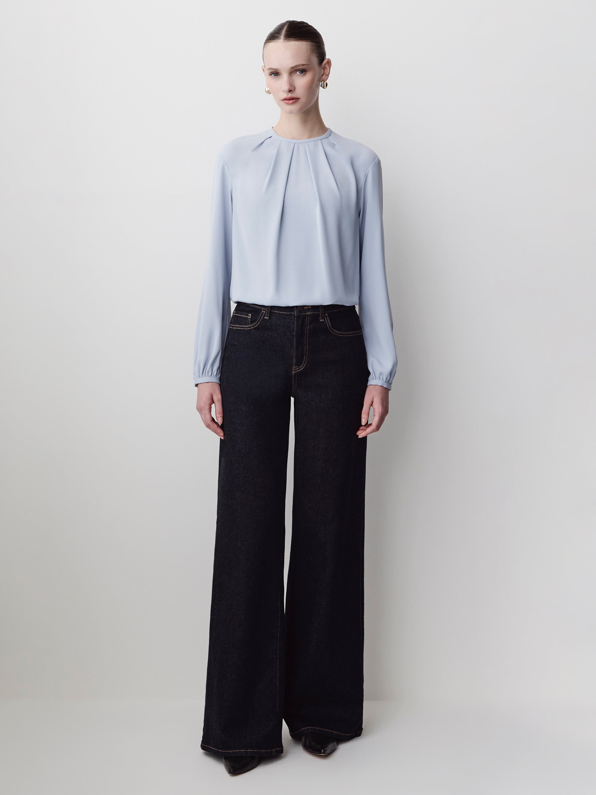 Woven Long Sleeve Blouse Luxe Crepe Fabric