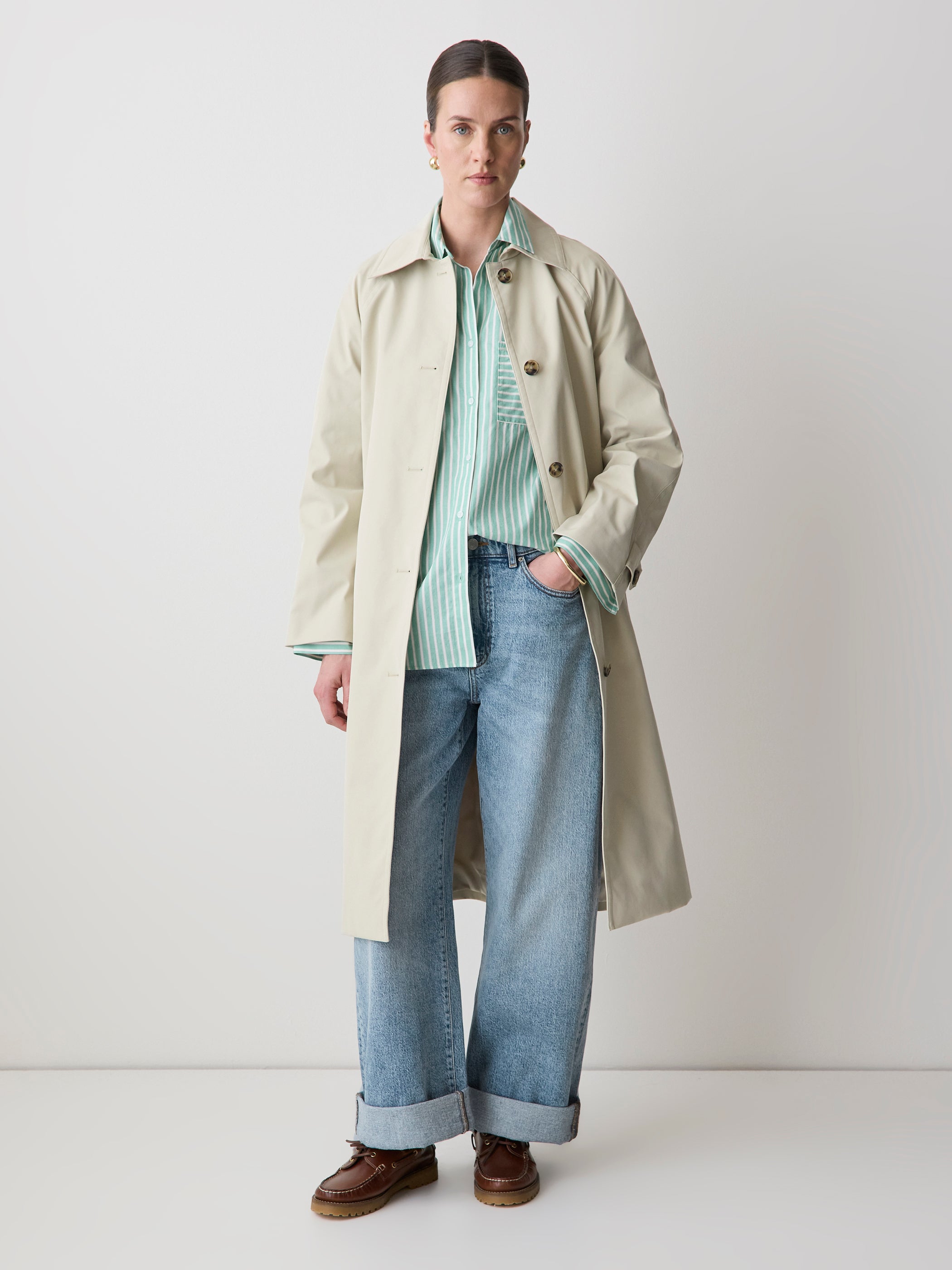 Chemise en Popeline Rayée à Manches Longues