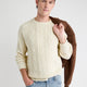 Long-Sleeve Cable Knit Crew-Neck Sweater